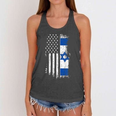 Israeli American Flag Pride Israel USA Patriotic Pride Women's Knotted Racerback Tank