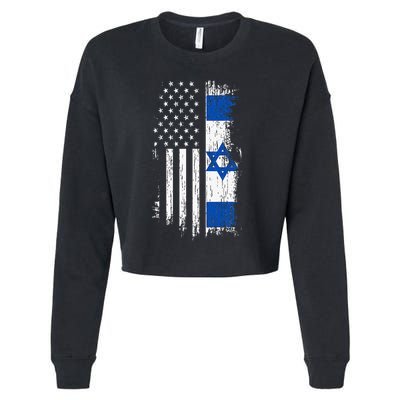 Israeli American Flag Pride Israel USA Patriotic Pride Cropped Pullover Crew