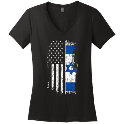Israeli American Flag Pride Israel USA Patriotic Pride Women's V-Neck T-Shirt