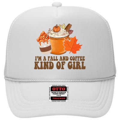 Im A Fall And Coffee Kind Of Girl Cute High Crown Mesh Back Trucker Hat