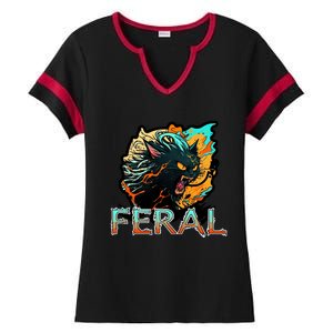 I Am Feral Cat Orange And Yellow Ladies Halftime Notch Neck Tee