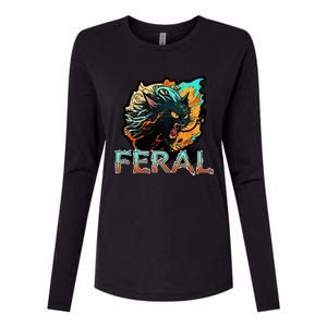 I Am Feral Cat Orange And Yellow Womens Cotton Relaxed Long Sleeve T-Shirt