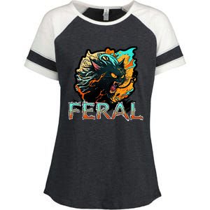 I Am Feral Cat Orange And Yellow Enza Ladies Jersey Colorblock Tee