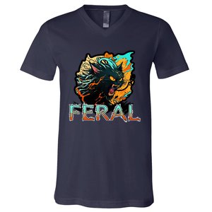 I Am Feral Cat Orange And Yellow V-Neck T-Shirt