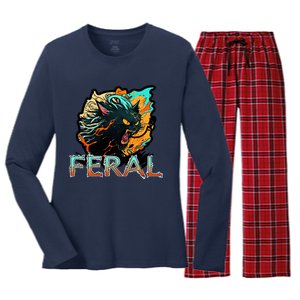 I Am Feral Cat Orange And Yellow Women's Long Sleeve Flannel Pajama Set 