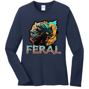 I Am Feral Cat Orange And Yellow Ladies Long Sleeve Shirt