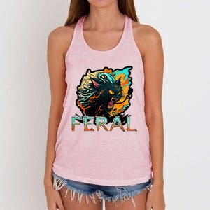 I Am Feral Cat Orange And Yellow Women's Knotted Racerback Tank