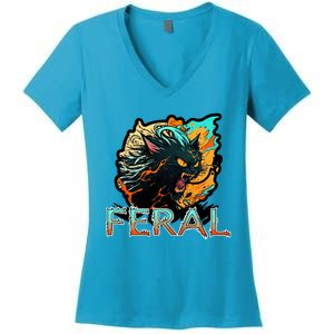 I Am Feral Cat Orange And Yellow Women's V-Neck T-Shirt