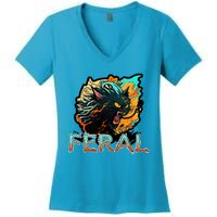 I Am Feral Cat Orange And Yellow Women's V-Neck T-Shirt