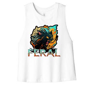 I Am Feral Cat Orange And Yellow Women's Racerback Cropped Tank