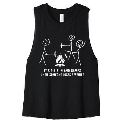 ItS All Fun And Games Until Someone Lose A Weiner Women's Racerback Cropped Tank