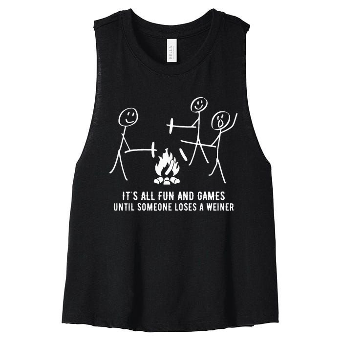 ItS All Fun And Games Until Someone Lose A Weiner Women's Racerback Cropped Tank