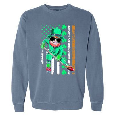 Irish American Flag Hockey St Patrick's Day Gift Garment-Dyed Sweatshirt