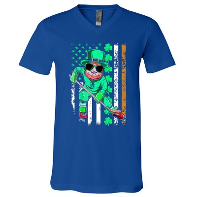 Irish American Flag Hockey St Patrick's Day Gift V-Neck T-Shirt