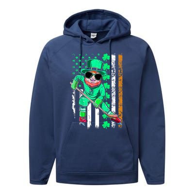 Irish American Flag Hockey St Patrick's Day Gift Performance Fleece Hoodie