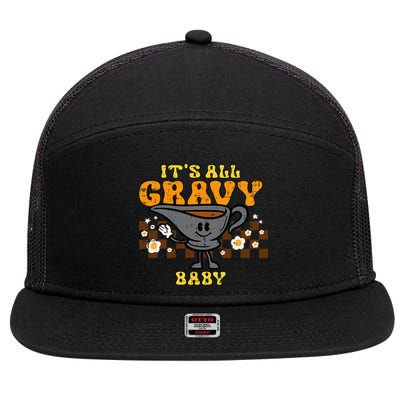 Its All Gravy Baby Funny Retro Thanksgiving 7 Panel Mesh Trucker Snapback Hat