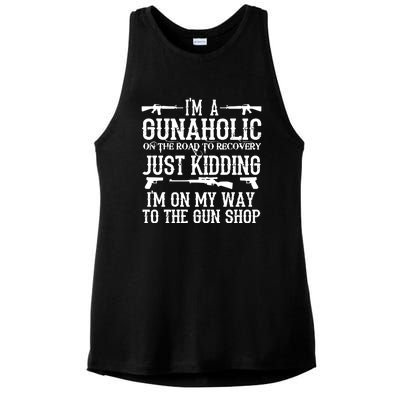 I'm A Gunaholic, Just Kidding, I'm On My Way To The Gun Shop Ladies PosiCharge Tri-Blend Wicking Tank