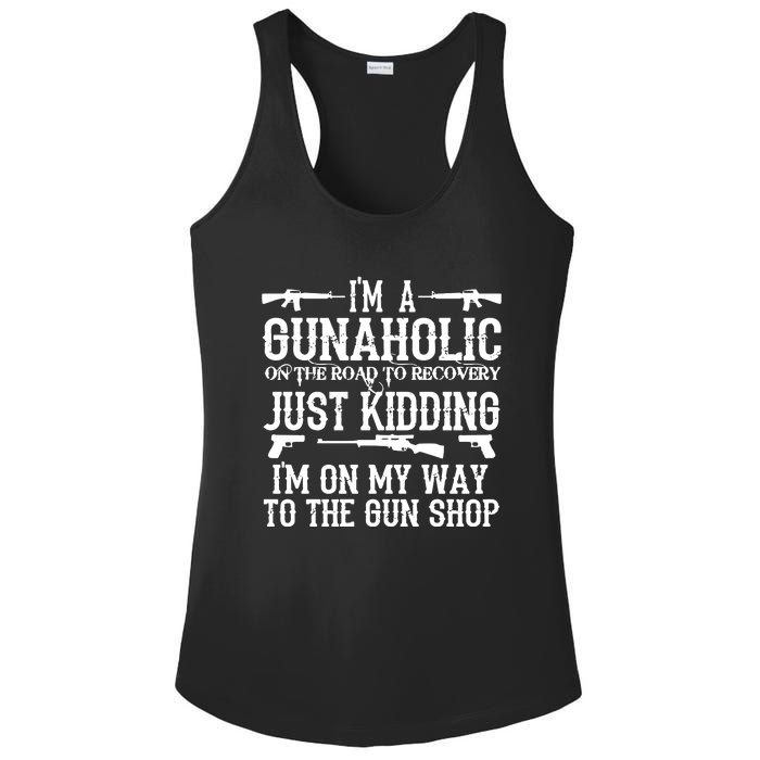 I'm A Gunaholic, Just Kidding, I'm On My Way To The Gun Shop Ladies PosiCharge Competitor Racerback Tank