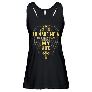 I Asked God To Make Me A Better Man He Sent Me My Wife Ladies Essential Flowy Tank