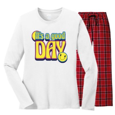 It's A Good Day Retro Positive Happy Women's Long Sleeve Flannel Pajama Set 