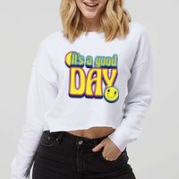 It's A Good Day Retro Positive Happy Cropped Pullover Crew