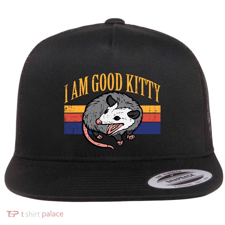 I Am Good Kitty Opossum Retro Possum Cat Pet Flatbill Hat