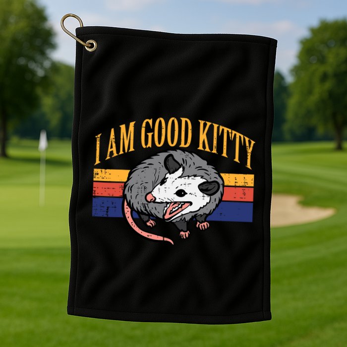 I Am Good Kitty Opossum Retro Possum Cat Pet Golf Towel