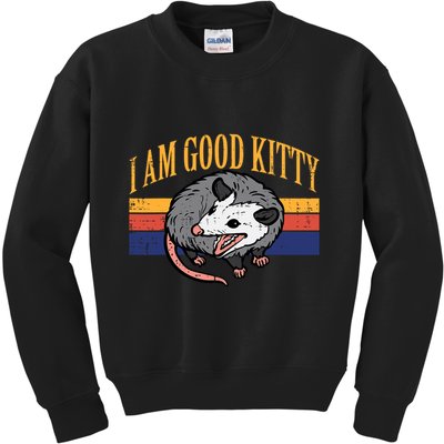 I Am Good Kitty Opossum Retro Possum Cat Pet Kids Sweatshirt