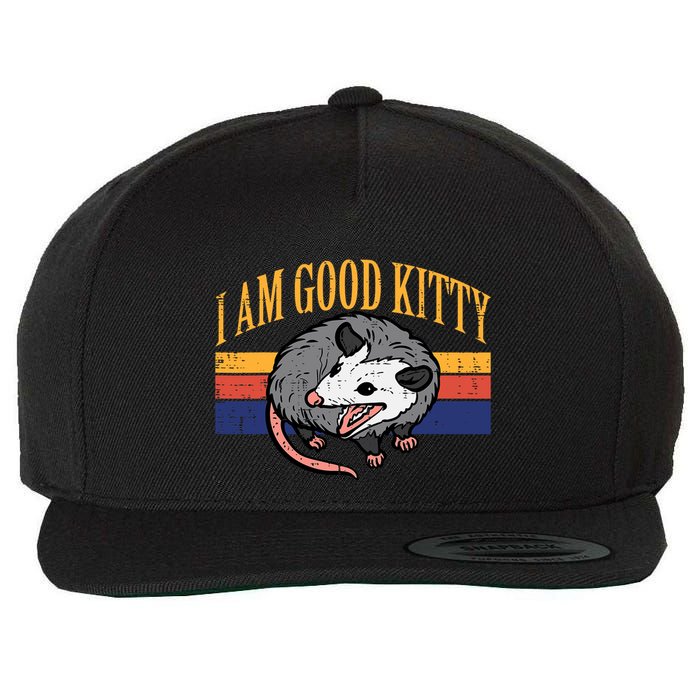 I Am Good Kitty Opossum Retro Possum Cat Pet Wool Snapback Cap