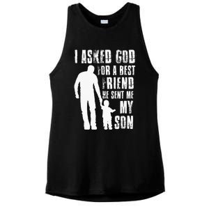 I Asked God For A Best Friend He Sent Me My Son Fathers Day Ladies PosiCharge Tri-Blend Wicking Tank