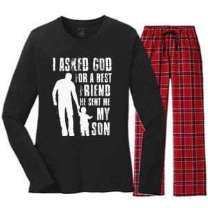 I Asked God For A Best Friend He Sent Me My Son Fathers Day Women's Long Sleeve Flannel Pajama Set 