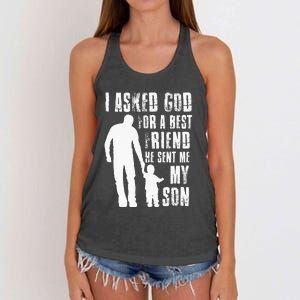 I Asked God For A Best Friend He Sent Me My Son Fathers Day Women's Knotted Racerback Tank