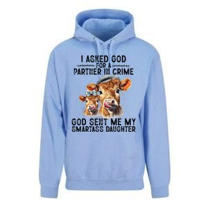 I Asked God Partner In Crime He Sent Me My Smartass Daughter Unisex Surf Hoodie