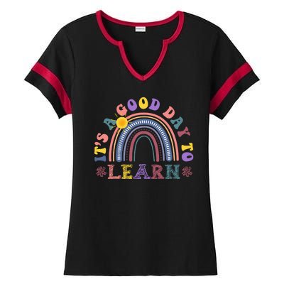 It's A Good Day To Learn Colorful Rainbow Back To School Ladies Halftime Notch Neck Tee