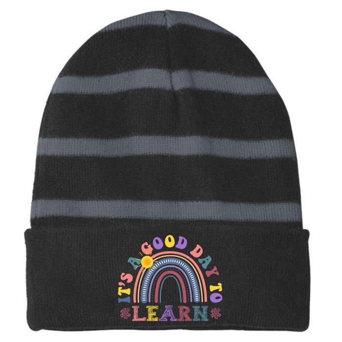 It's A Good Day To Learn Colorful Rainbow Back To School Striped Beanie with Solid Band