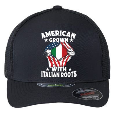 Italy American Grown With Italian Roots Proud Italian Flexfit Unipanel Trucker Cap