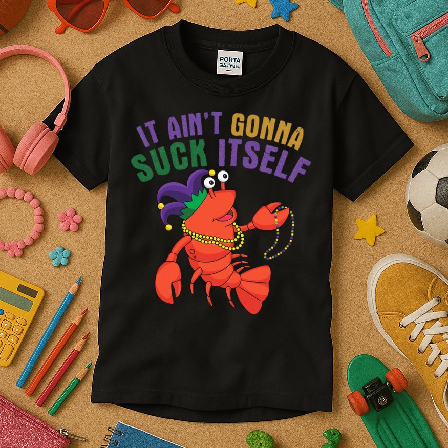It Aint Gonna Suck Itself Crawfish Mardi Gras Funny Kids T-Shirt