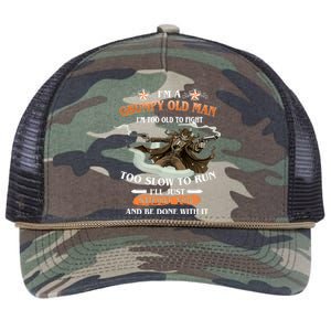 I'm A Grumpy Old Man I'm Too Old To Fight Too Slow To Run I'll Just Shoot You And Be Done With It Retro Rope Trucker Hat Cap