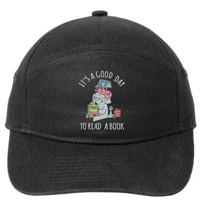 Its A Good Day To Read Book Lover Cute Pig And Elephant 7-Panel Snapback Hat