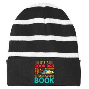 Its A Good Day To Read Book Funny Library Reading Lovers Striped Beanie with Solid Band