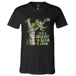 ItS A Good Day To Read A Book Retro Funny Frog Toad Tank To V-Neck T-Shirt