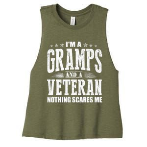 IM A Gramps And A Veteran Nothing Scares Me Funny Dad Gifts Women's Racerback Cropped Tank