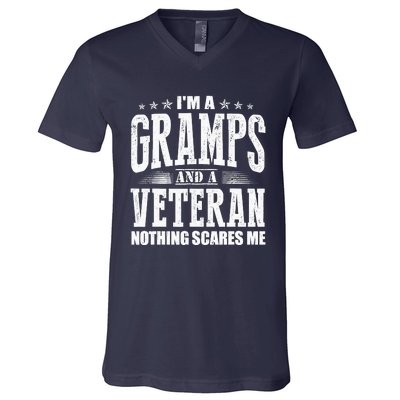 IM A Gramps And A Veteran Nothing Scares Me Funny Dad Gifts V-Neck T-Shirt