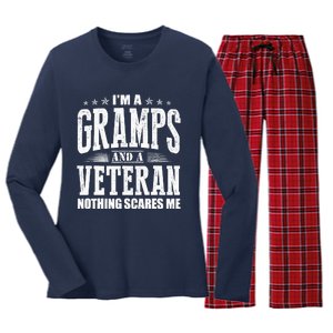 IM A Gramps And A Veteran Nothing Scares Me Funny Dad Gifts Women's Long Sleeve Flannel Pajama Set 