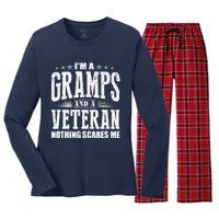 IM A Gramps And A Veteran Nothing Scares Me Funny Dad Gifts Women's Long Sleeve Flannel Pajama Set 