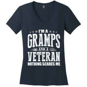 IM A Gramps And A Veteran Nothing Scares Me Funny Dad Gifts Women's V-Neck T-Shirt