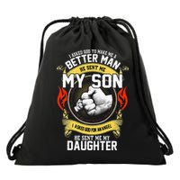 I Asked God To Make Me A Better Man He Sent Me My Son Drawstring Bag