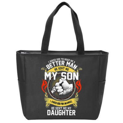 I Asked God To Make Me A Better Man He Sent Me My Son Zip Tote Bag
