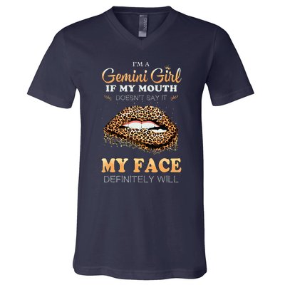 Im A Gemini Girl Funny Leopard Printed Birthday V-Neck T-Shirt