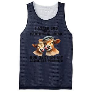 I Asked God Partner In Crime He Sent Me My Smartass Daughter Gift Mesh Reversible Basketball Jersey Tank